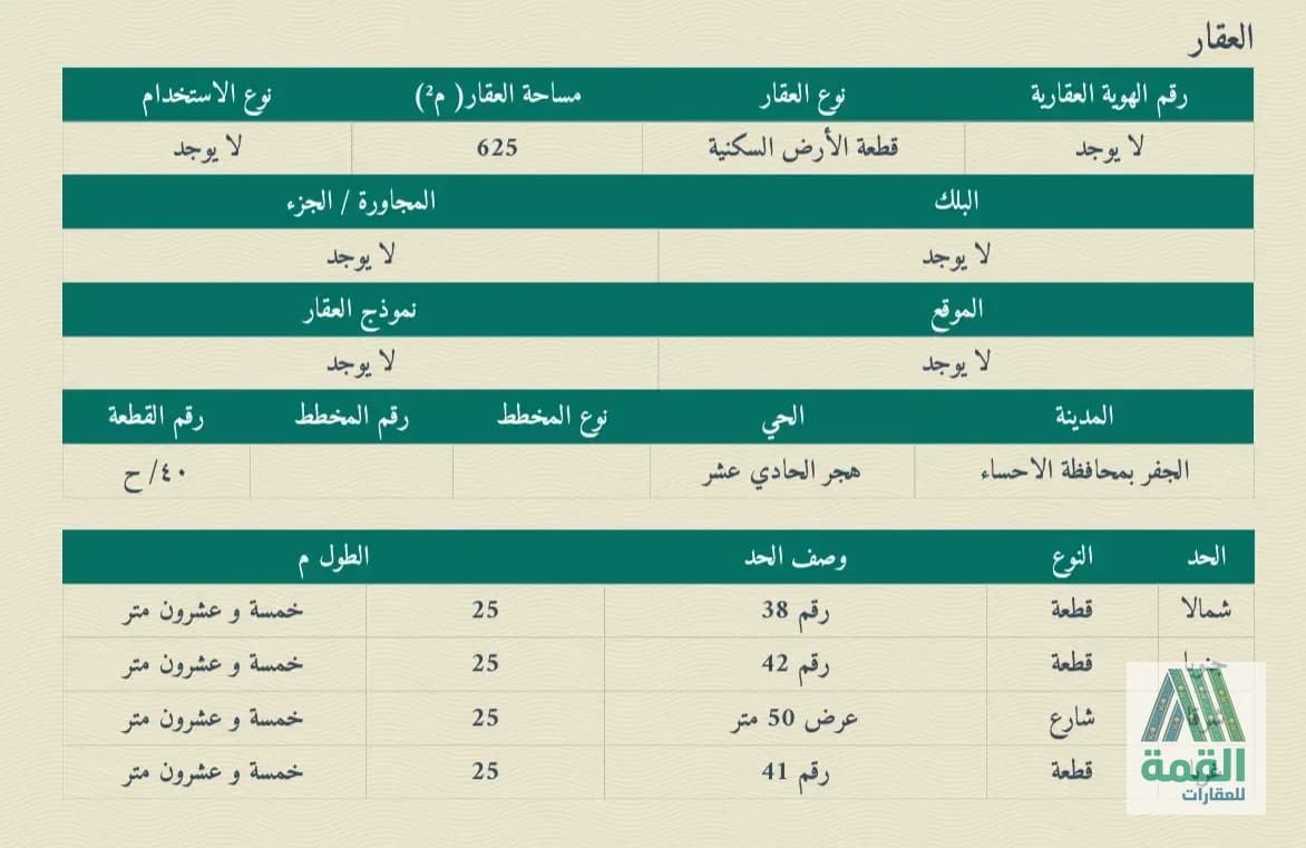 أرض للبيع ضاحية هجر الحي الحادي عشر — صورة 1 من 1